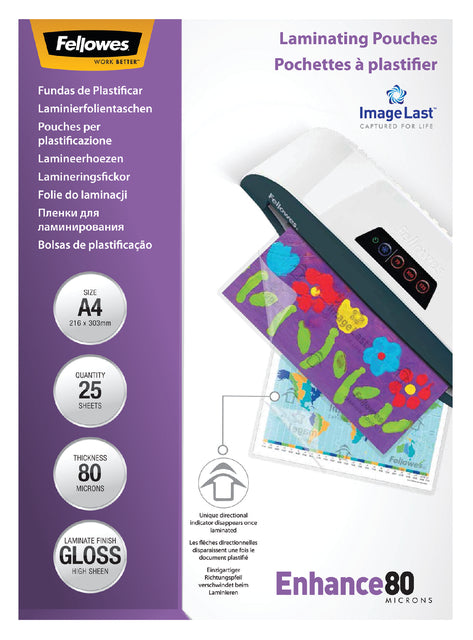 Fellowes - lamineerhoezen ft 210 x 297 mm, 160 micron (2 x 80 micron), glanzend, pak van 25 stuks