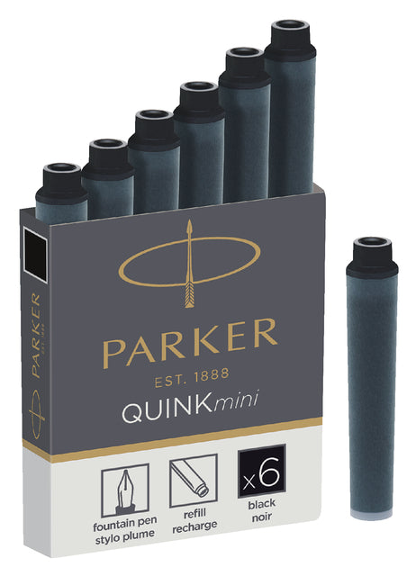 Parker - Mini motifs d'encre de quink noir, boîte avec 6 pièces