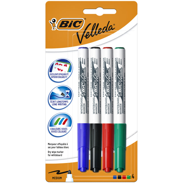 Felt -Tip Pen Bic Velleda 1741 Blanc Blanc Around Assorti Blister de 4 pièces