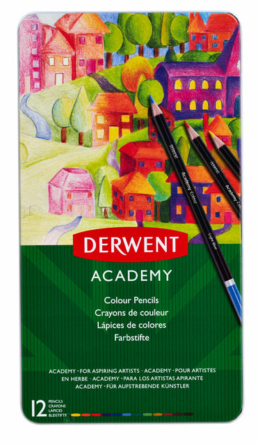 DERWENT - COLORED CURS ACADEMY BLIK à 12 pièces Assorti | 6 pièces