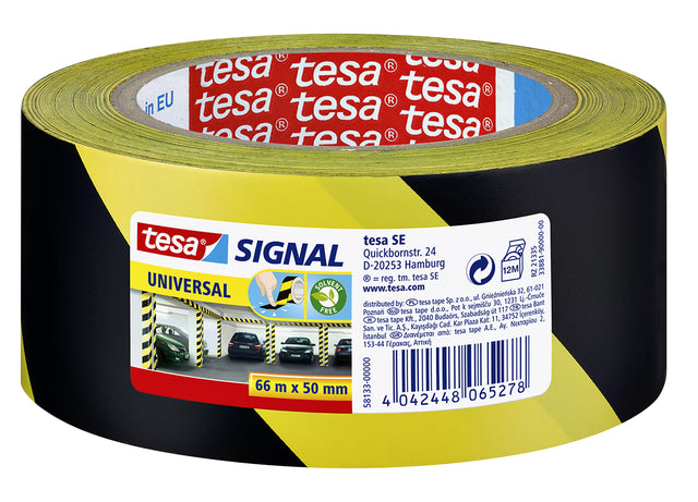 Tesa - Avertissement universel, ft 50 mm x 66 m, jaune / noir