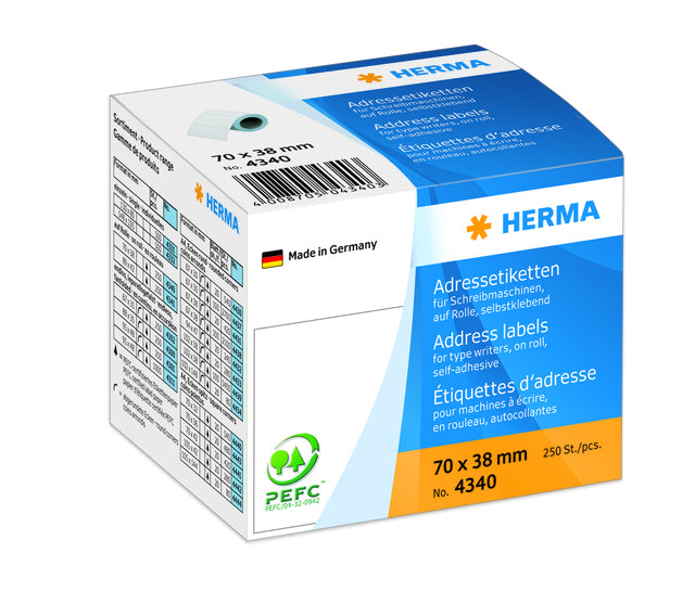 Herma - Etikettadresse 4340 70x38mm auf Roll Weiß 250 Stück