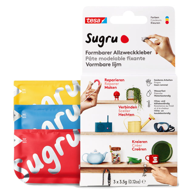 TESA - GLUE MALLHABLE SUGRU 41233 3 Pack Rouge Blue jaune | Emballez un 3 pièces | 10 pièces