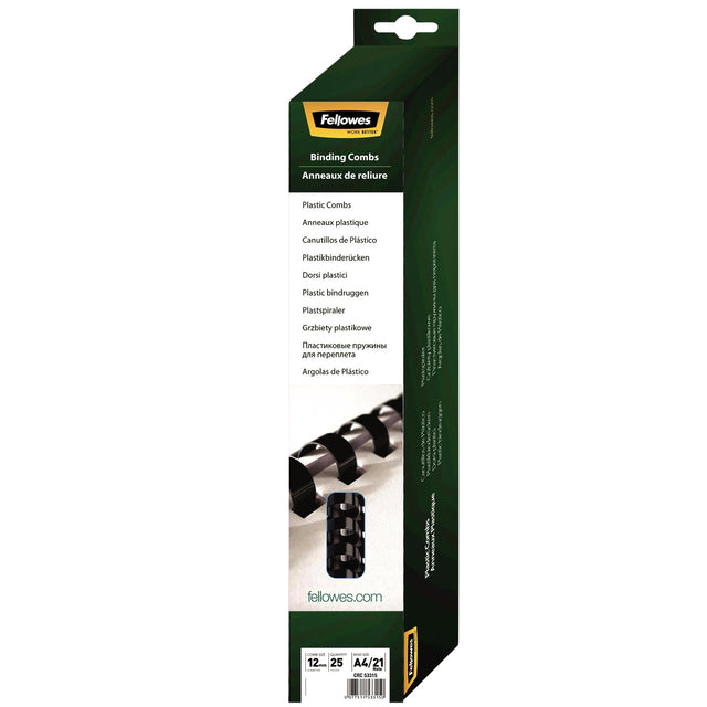 Fellowes - bindruggen, pak van 25 stuks, 12 mm, zwart