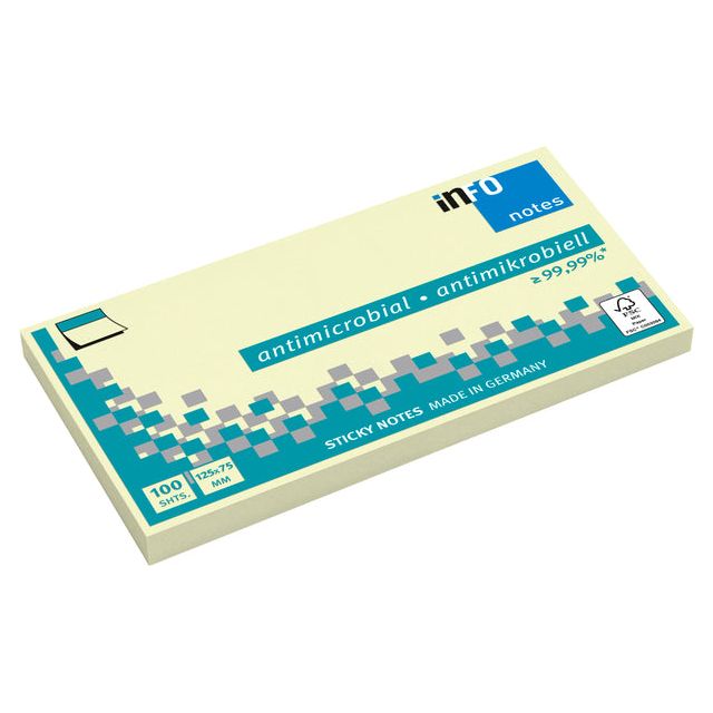 Quantore - Memoblok info notes antimicrob 125x75mm 100v geel | 12 stuks