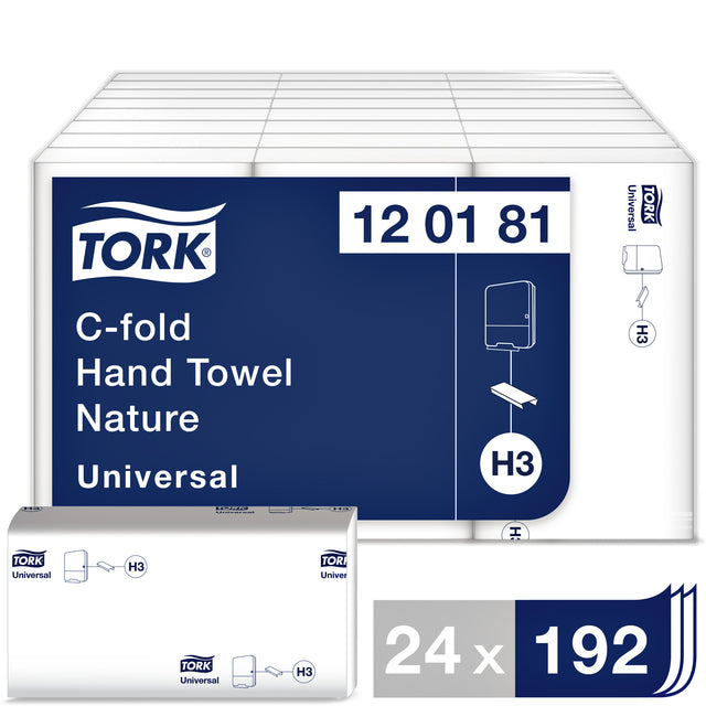 Tork - Universal Papierhandtücher, 1 -Layer, 192 Blätter, System H3, Weiß, Packung von 24 Teilen