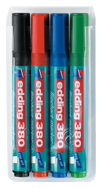 Edding - Merkstift Flipchart e-380, blister met 4 stuks in geassorteerde kleuren