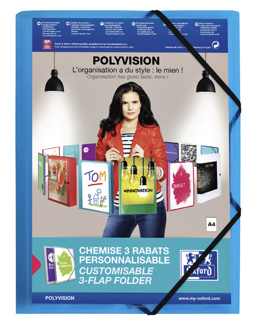 Oxford - OXFORD Polyvision elastomap, formaat A4, uit PP, transparant blauw