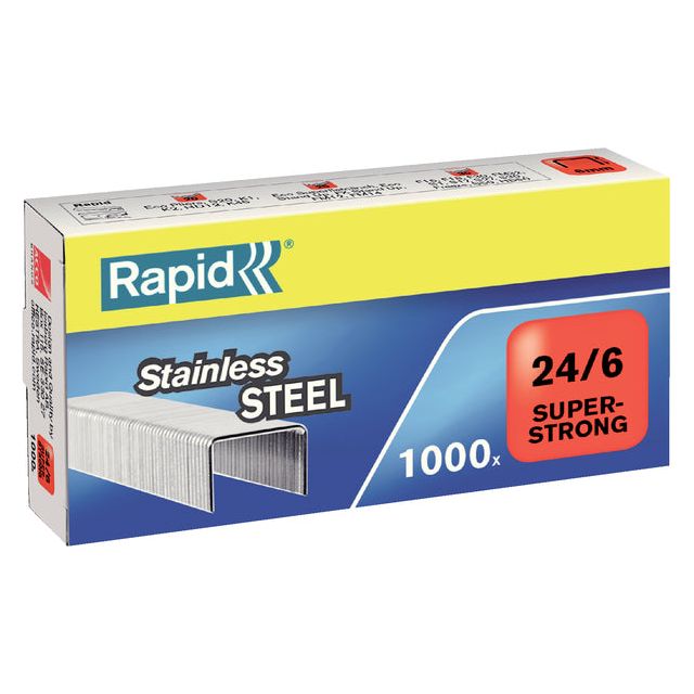 Rapid - Staples 24/6 Edelstahl Super Strong 1000 Stücke | 5 Stücke