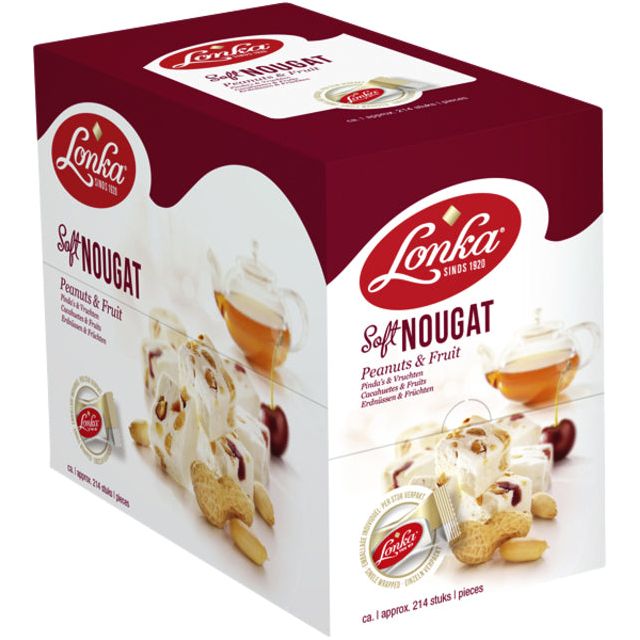 Lonka - Nougat, per stuk verpakt, 12g, doos van 214 stuks, pinda vrucht