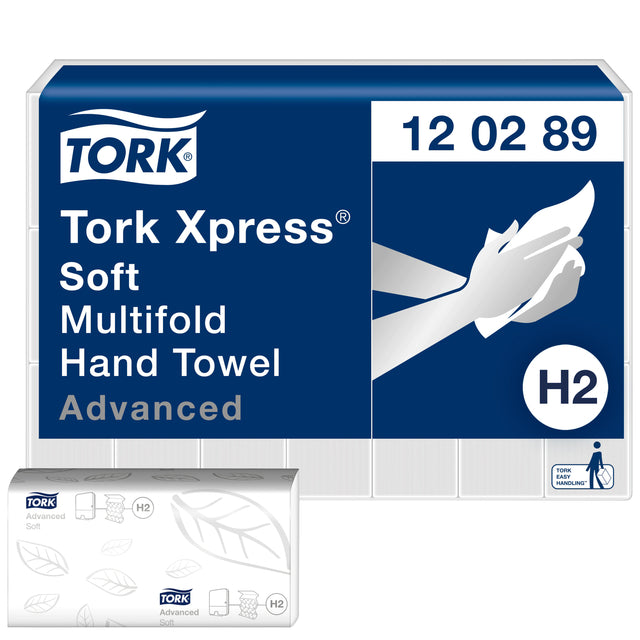 Serviette tork xpress® h2 multifold avancé 2-laags blanc 120289