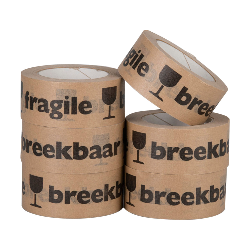 Klika - Kraft e 'breekbaar fragile' 50 mm x 50 meter bruin | 6 stuks