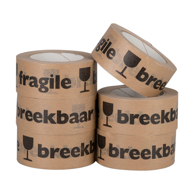 Klika -  Kraft e 'breekbaar fragile' 50 mm x 50 meter bruin | 6 stuks