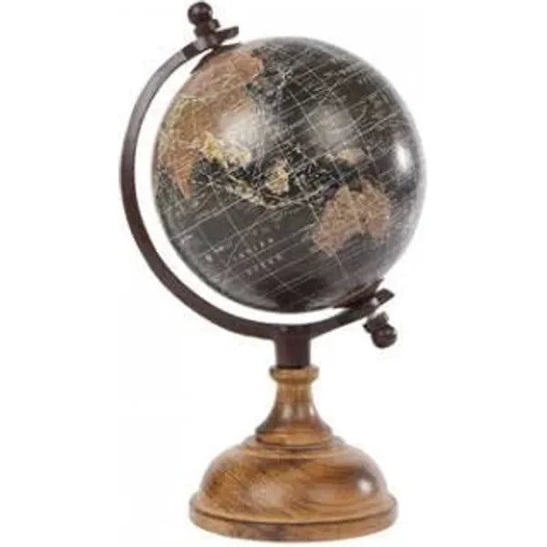 Seizoen - Globe op voet hout 12cm zwart | 6 stuks