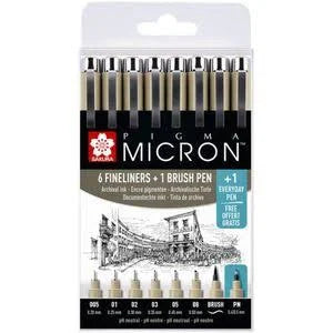 Sakura - Fineliner brush pigma micron 7 + 1 pn | 6 stuks