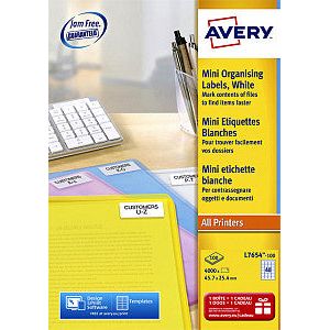 Avery - Etiket avery l7654-100 45.7x25.4mm wit 4000 stuks | Doos a 100 vel