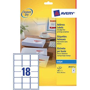 Avery - Label Avery J8161-10 63.5x46.6 mm blanc 180 pièces | Pak une feuille de 10 | 10 morceaux