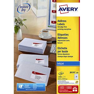 Avery - Etiket avery j8159-100 63.5x33.9mm wit 2400 stuks | Doos a 100 vel