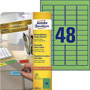 Avery Zweckform - Etiket avery l6040-20 45.7x21.2mm groen 960 stuks | Pak a 20 vel | 5 stuks