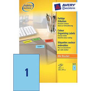 Avery Zweckform - Etiket az 3471 210x297mm a4 blauw 100 stuks | Doos a 100 vel | 5 stuks