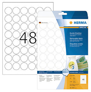 HERMA - Etiket herma 4387 rond 30mm verwijderb wit 1200st | Blister a 25 vel