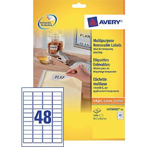 Avery - Etikett Avery L4736REV -255.7x21.2mm Weiß 1200 Stück | PAK A 25 Blatt | 5 Stücke