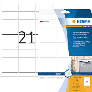 Herma - Herma 4864 Label 63,5x29.6mm Polyester Weiß 270st | Box ein 10 Blatt