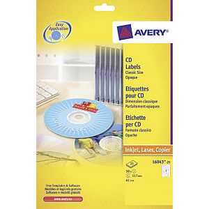 Avery - Label Avery L6043-25 CD blanc 50 pièces | Pak une feuille de 25 | 5 pièces