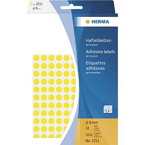 Herma - Étiquette Herma 2211 autour de 8 mm jaune 5632 pièces | Blister une feuille de 32
