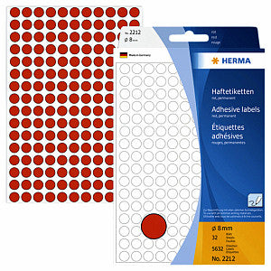 HERMA - Etiket herma 2212 rond 8mm rood 5632 stuks | Blister a 32 vel