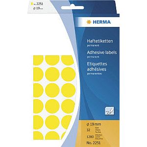 HERMA - Etiket herma 2251 rond 19mm geel 1280 stuks | Blister a 32 vel
