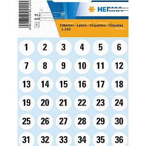 HERMA - Etiket herma 4124 12mm getallen 1-240 240 stuks | Blister a 5 vel