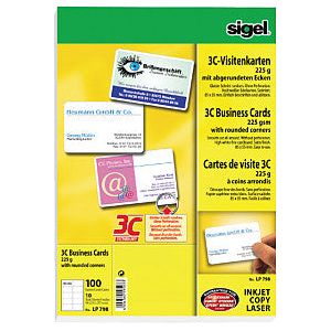 Sigel - Visitekaart Sigel 85x55mm blanco 225gr ronde hoeken wit 100 stuks