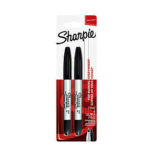 Sharpie - Viltstift ie twin tip uf en f 2st zwart | Blister a 2 stuk