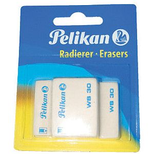 Gomme Pelikan WS30 37x30x9mm crayon souple blister de 3 pièces blanc | 8 pièces