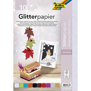 Folia Paper - Glitterpapier folia 1-zijdig 24x34cm 170gr 10v ass | Pak a 10 vel