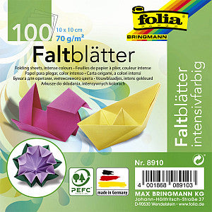 Folia Paper - Origami Pap Folia 70gr 10x10 cm 100 Blatt Assorti KL | Pack von 100 Blättern