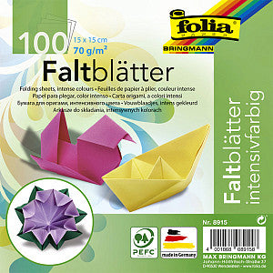 Folia Paper - Origami Pap Folia 70gr 15x15cm 100 FEUILLE ASSORTI KL | Pack de 100 draps
