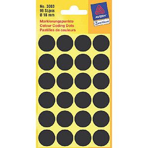 Avery Zweckform - Etiket az 3003 rond 18mm zwart 96 stuks | Pak a 4 vel | 10 stuks