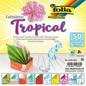 Folia Paper - Vouwblaadjes folia 80gr 15x15cm 50v 2z tropical | Pak a 50 vel