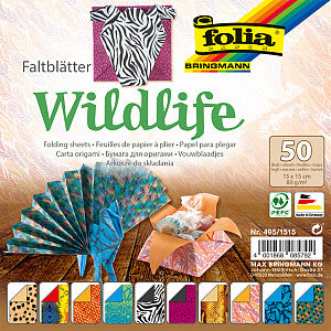 Folia Paper - Vouwblaadjes folia 80gr 15x15cm 50v 2z wildlife | Pak a 50 vel | 140 stuks
