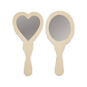 Miroirs à main Creotime coeur et bois ovale 23-24cm