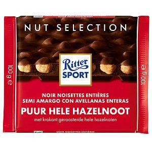 Chocolat Ritter Sport noisette pure-entière 100gr | 10 morceaux