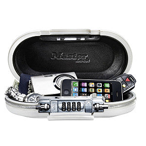 Coffre-fort portable MasterLock Safe space avec serrure à combinaison et câble blanc