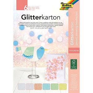 Folia Paper - Glitterkarton folia 174x245mm 6vel pastel assorti | Pak a 6 vel | 5 stuks