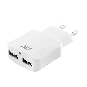 ACT - Ladegerät Act USB 2 Poorts 2.1a 12W Weiß | Box ein 1 Stück