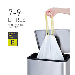 Sac poubelle EKO avec cordon 7-9 litres type B blanc | 6 morceaux
