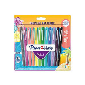 Paper Mate - Fineliner papermate flair tropical m 12st assorti | Blister a 12 stuk