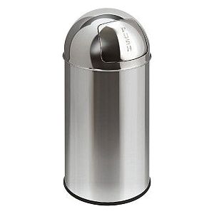 VEPA -Mülleimer - Pushcan Abfallbehälter 40Liter mit Push Deckel Silber | 1 Stück