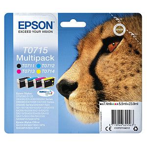 Epson - Inkcartridge EPSON T0715 Schwarz + 3 Farben | Blasen Sie ein 4 -Stück | 8 Stücke
